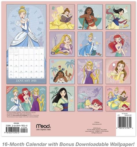 Disney Princess Calendar 2021 Printable
